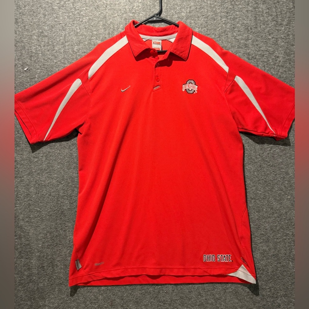 Ohio State Nike FitDry Polo Shirt Mens XL red football stitched athletic OSU